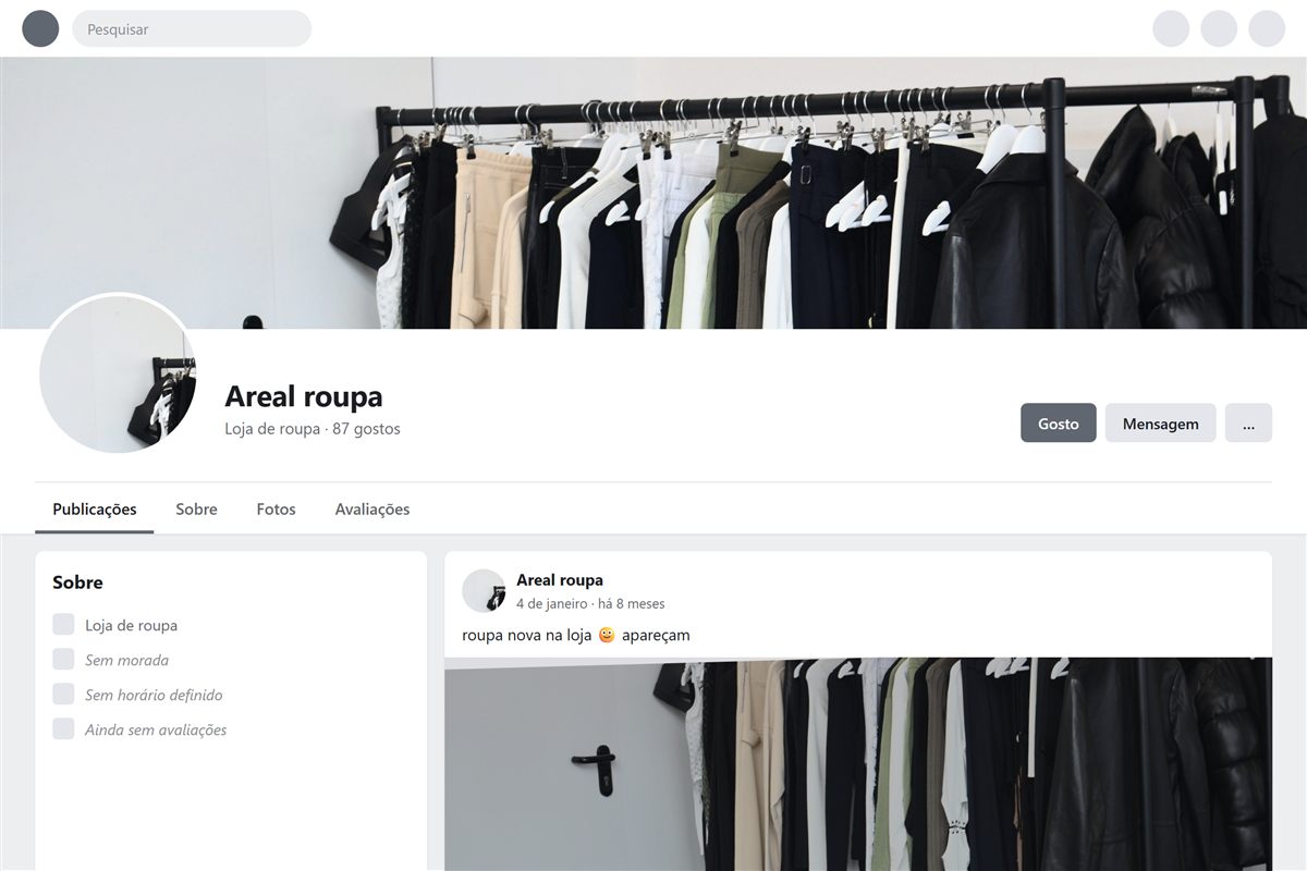 Antes: só uma página de rede social, parada há meses